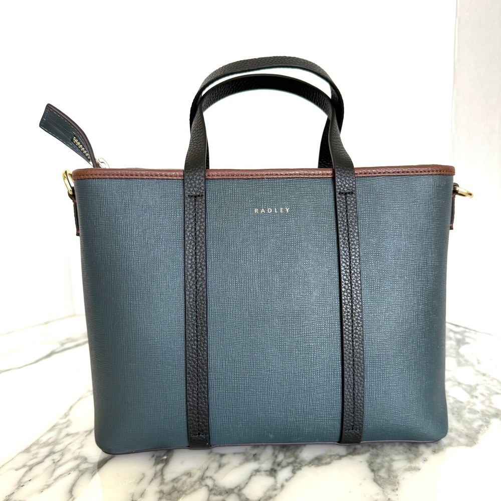 Radley London Templeton Place Blue/Brown leather Small Ziptop Grab Crossbody Bag - Picture 9 of 16
